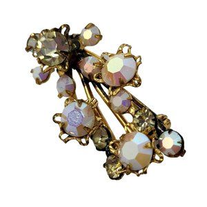 Lovely Gold Tone Sparkly Pink Iridescent Pin Brooch Vintage Womens Jewelry 7722